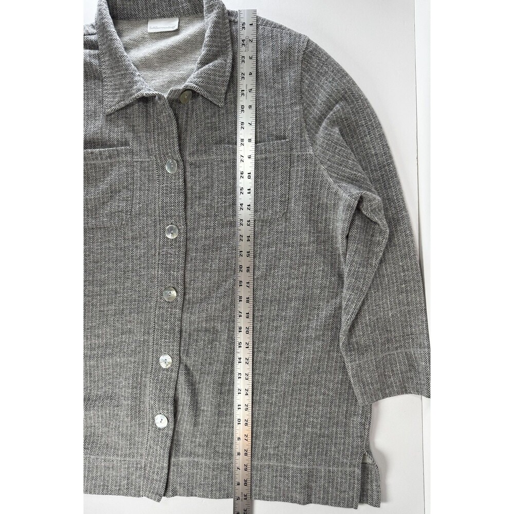 Soft Surroundings Shacket Womens Large Gray Herringbone Button Front‎ Jacket Top - Picture 12 of 13
